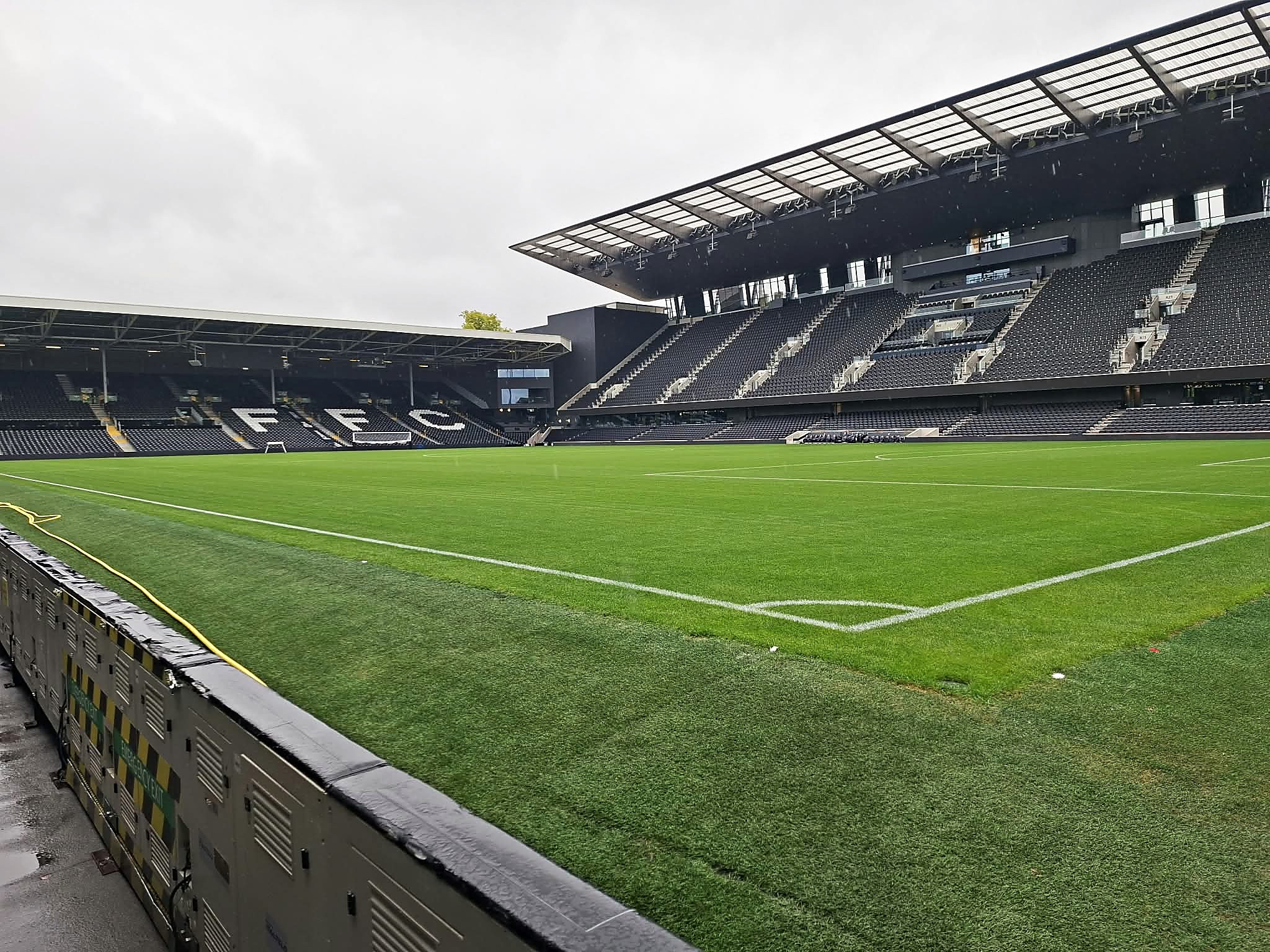 The pitch and main stand at Fulham football ground